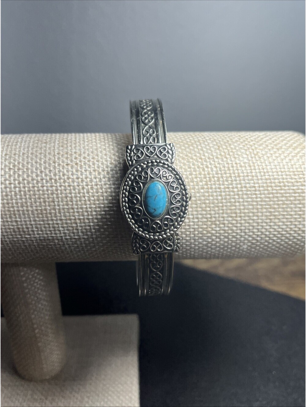 Vintage Southwestern Style Hidden Face Cuff Bracelet Watch Needs Battery